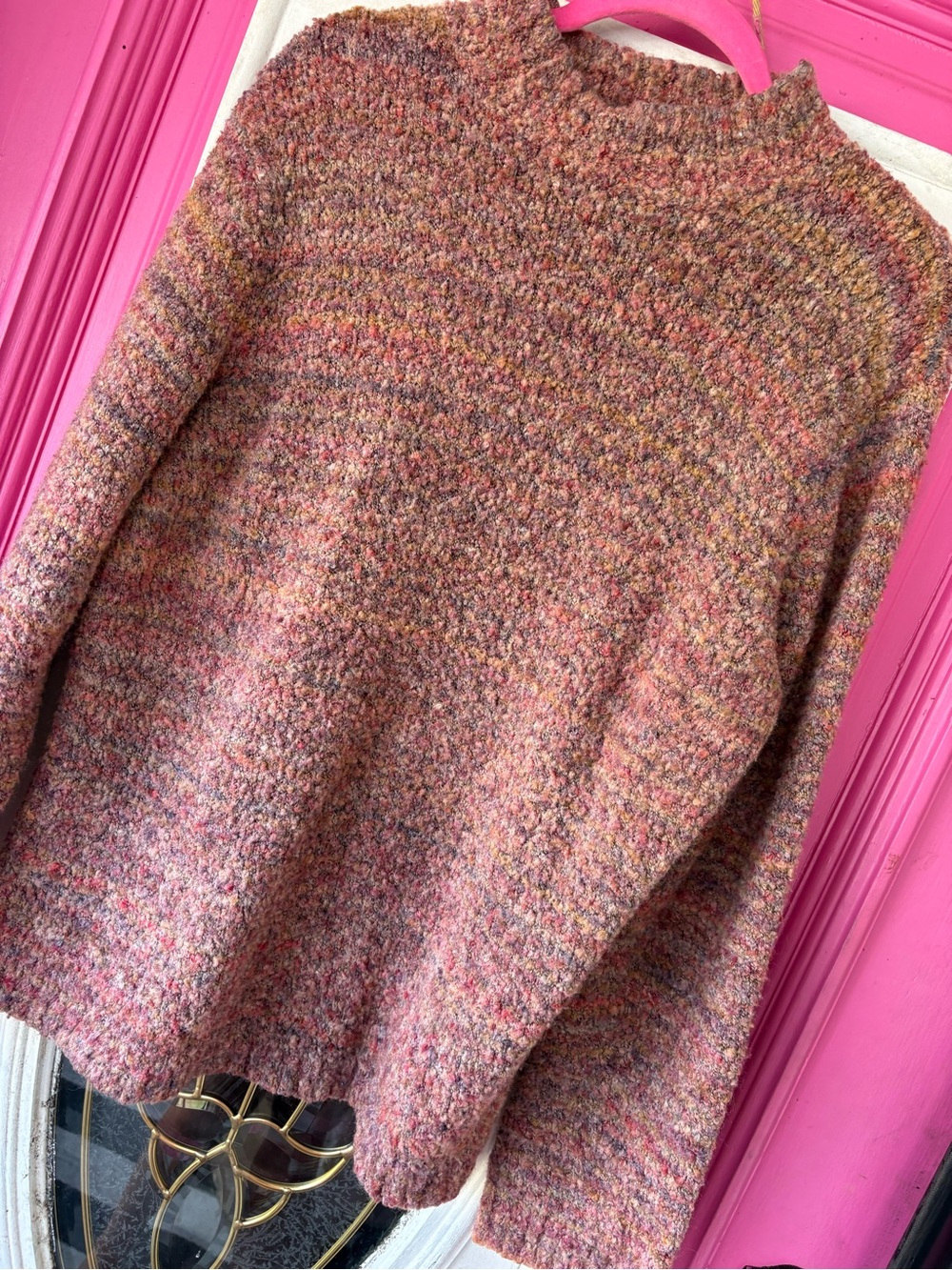 Sag Harbor Multicolor Bouclé Crewneck Sweater in Pink and Tan